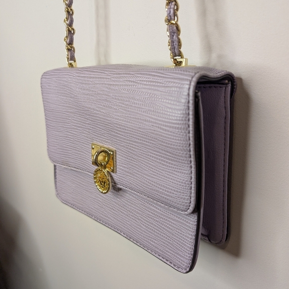 Anne Klein Lavender Textured Crossbody Bag Gold Chain Medallion - Picture 5 of 14
